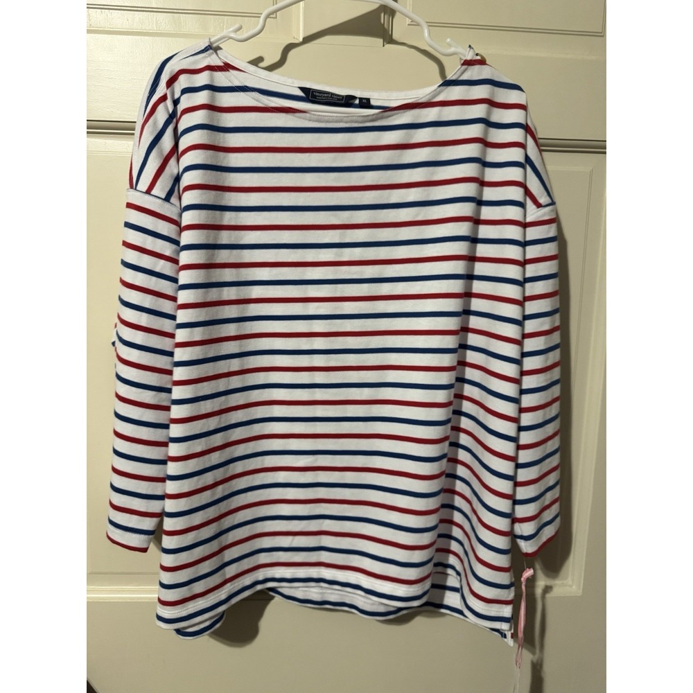VINEYARD VINES Red White Blue Jamestown Striped Boat Neck Top Cotton Women's XL